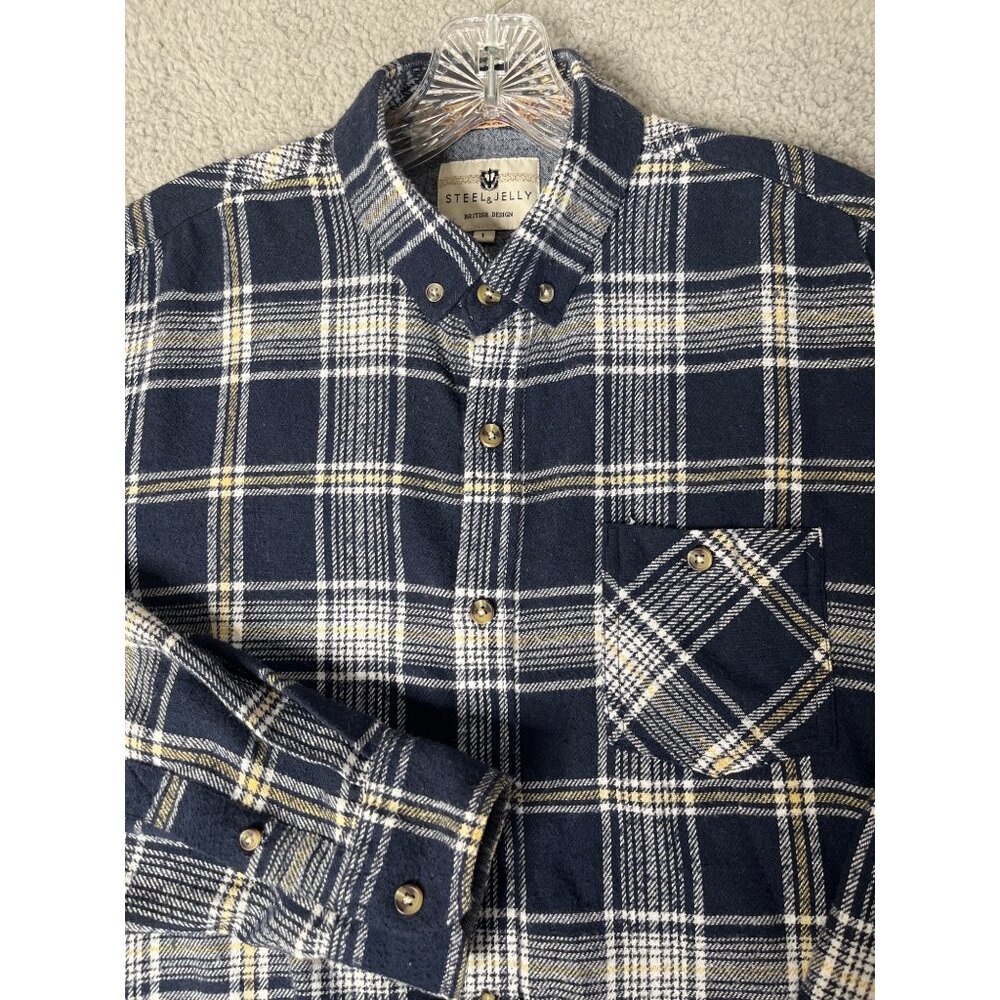 Steel & Jelly‎ Mens Navy Plaid Button-Up Shirt L Classic Cowboy Western